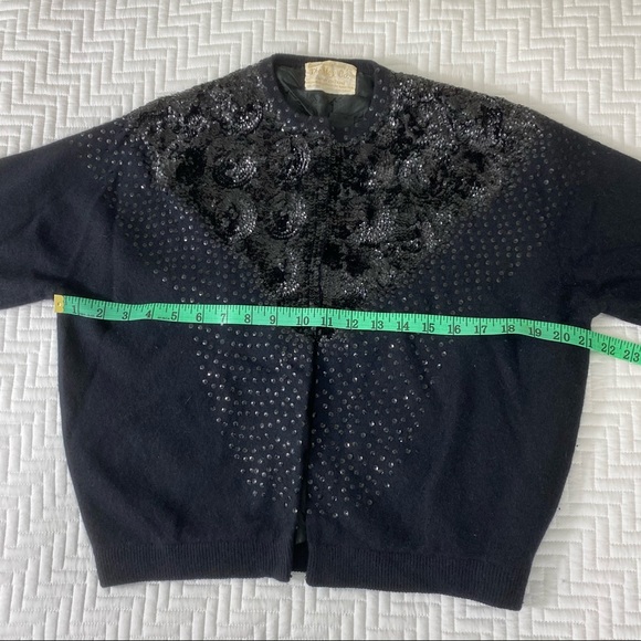 Vintage The May Co rare angora blend black sequined cardigan sweater jacket - Picture 9 of 13